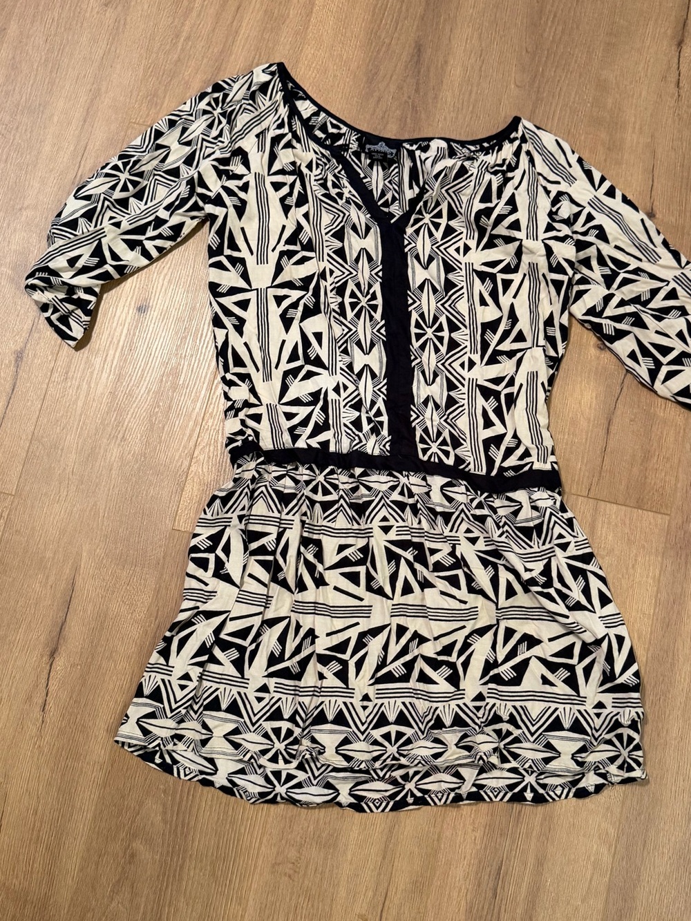 Angie Black & Cream Tribal Print V-Neck Dress
